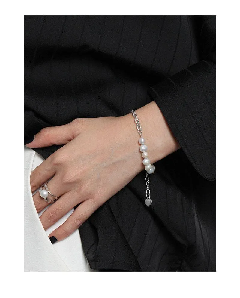 Pearl Beaded Chain Bracelet Sterling Silver