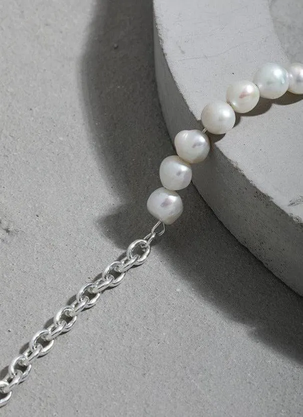 Pearl Beaded Chain Bracelet Sterling Silver