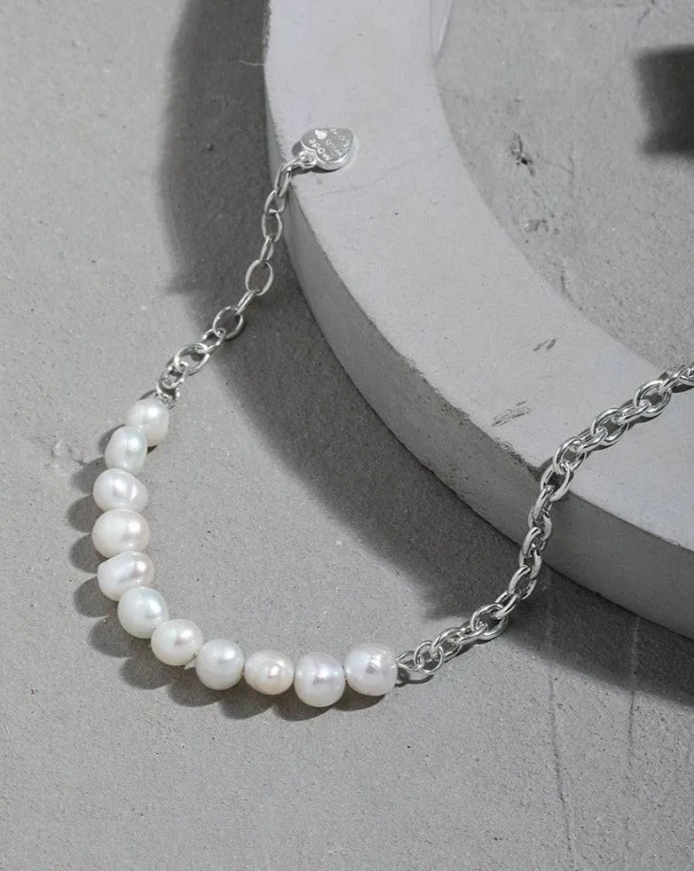 Pearl Beaded Chain Bracelet Sterling Silver