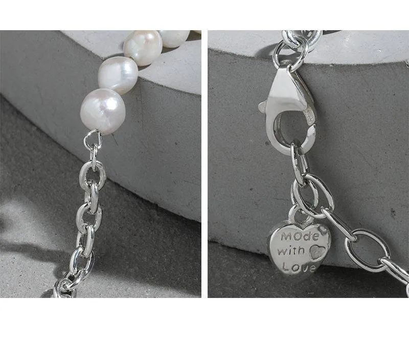 Pearl Beaded Chain Bracelet Sterling Silver