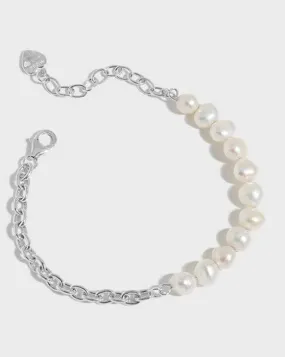 Pearl Beaded Chain Bracelet Sterling Silver