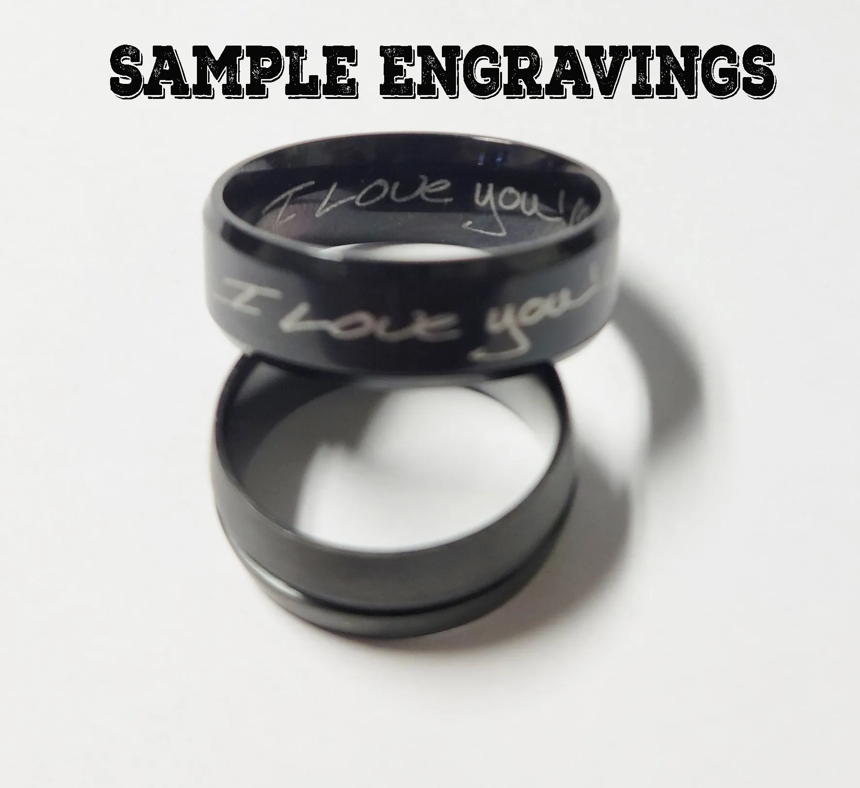 Personalized Women's Promise Ring - Beveled Black and Brushed Stainless Steel