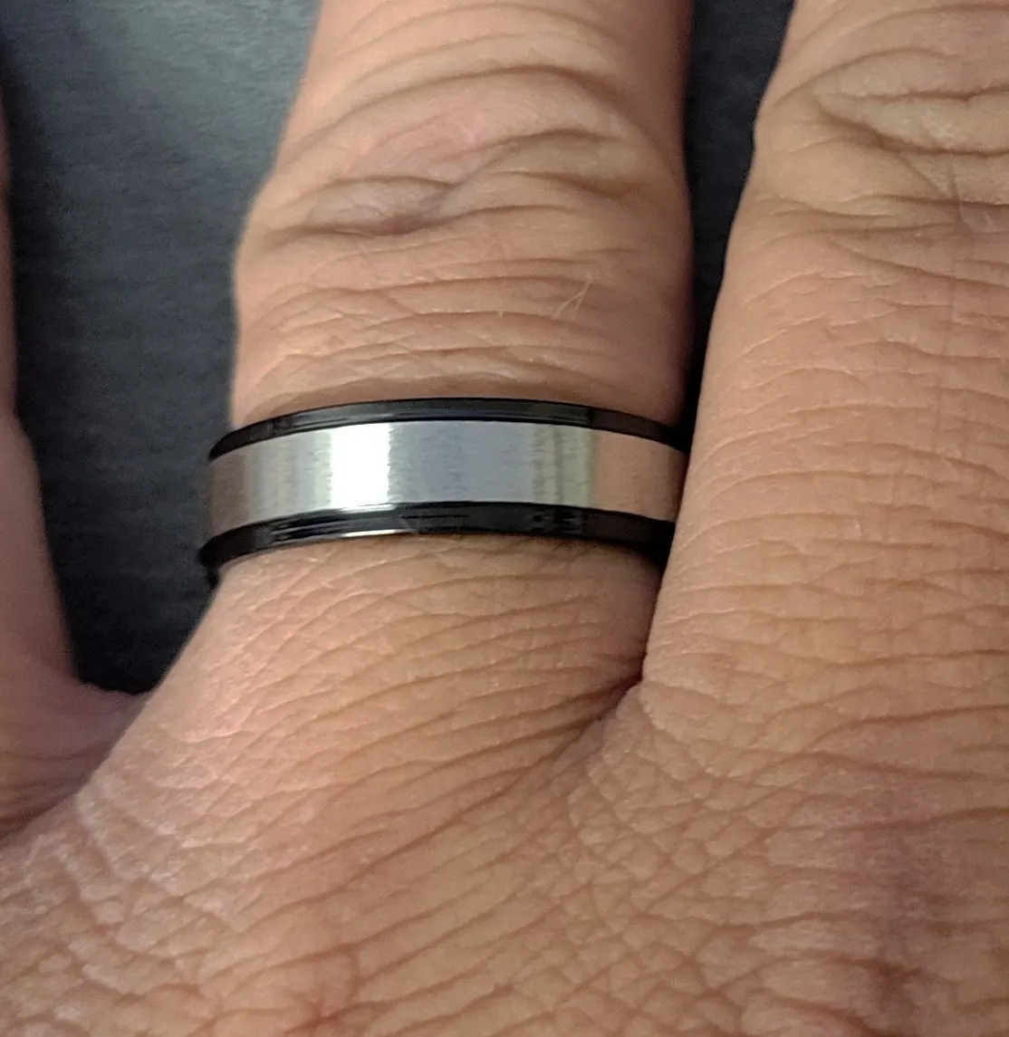 Personalized Women's Promise Ring - Beveled Black and Brushed Stainless Steel