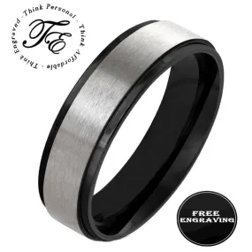 Personalized Women's Promise Ring - Beveled Black and Brushed Stainless Steel