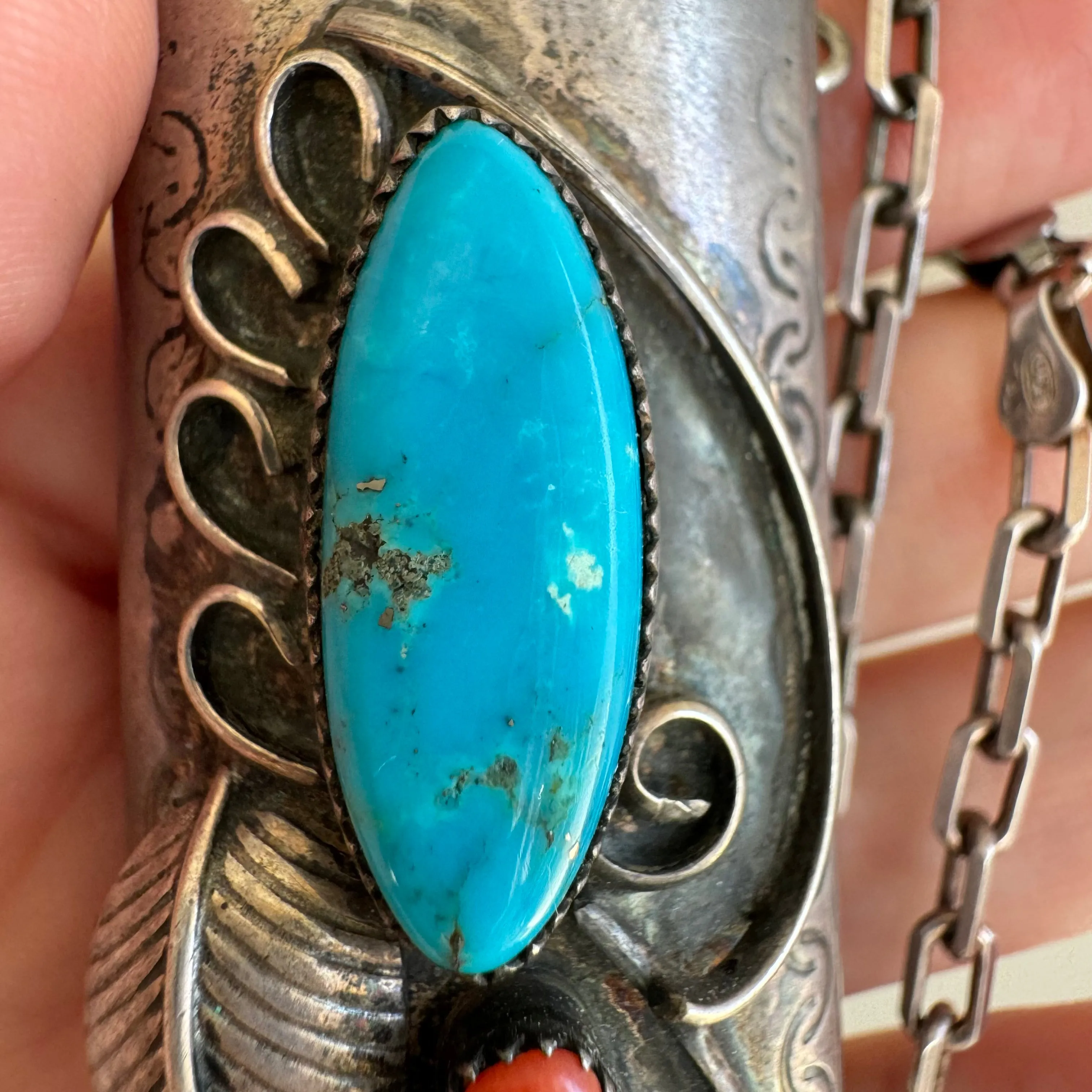 reimagined V I N T A G E // wearable lighter case / sterling silver bic lighter case pendant necklace with turquoise and coral / 23.25, 37g