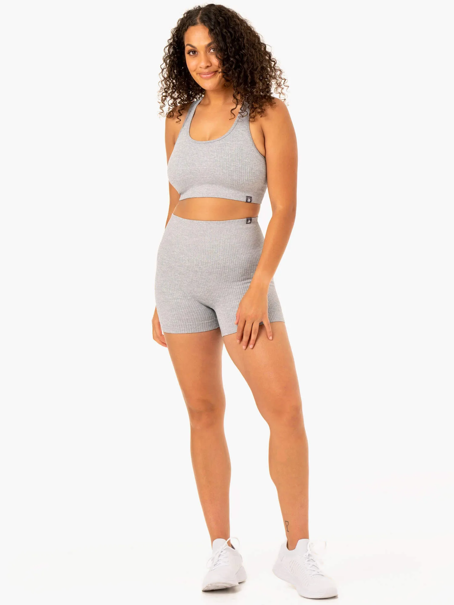 Rib Seamless Sports Bra - Light Grey Marl