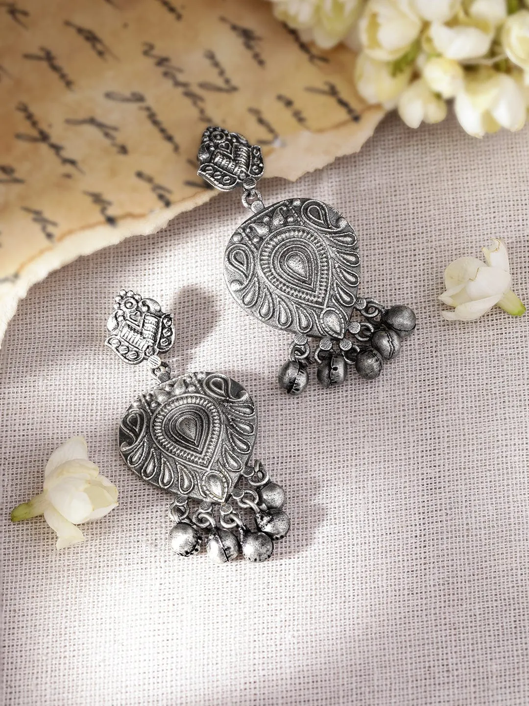 Rubans Glamourous Ghungroo Cascade Oxidized Silver Plating Earrings