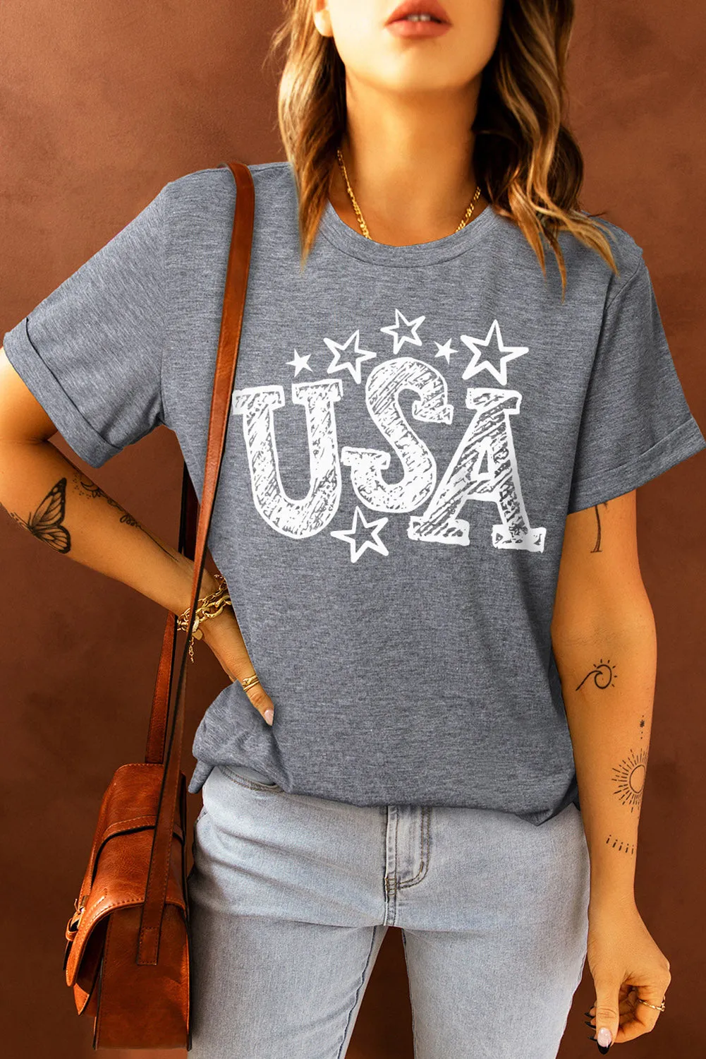 Rundhals-T-Shirt mit USA-Sterngrafik