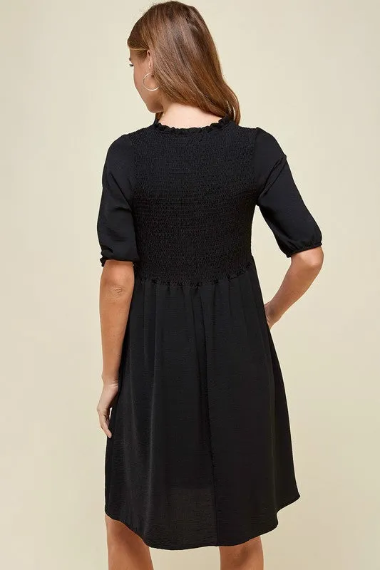 Sasha Smocked Dress in Black