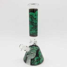 Skulls Glass Bong - Black & Green