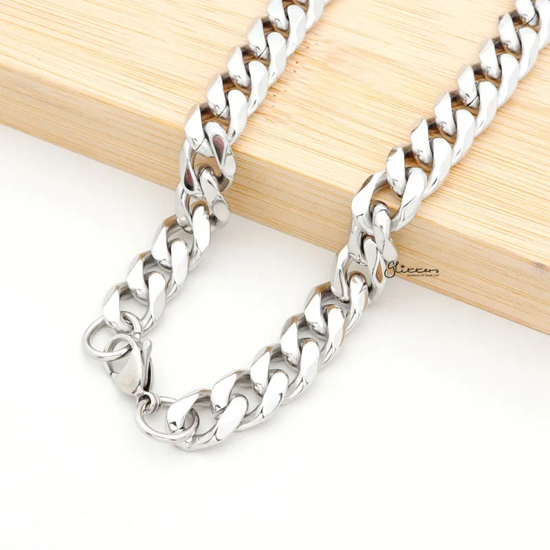 Stainless Steel Beveled Cuban Chain Necklace - 11mm width