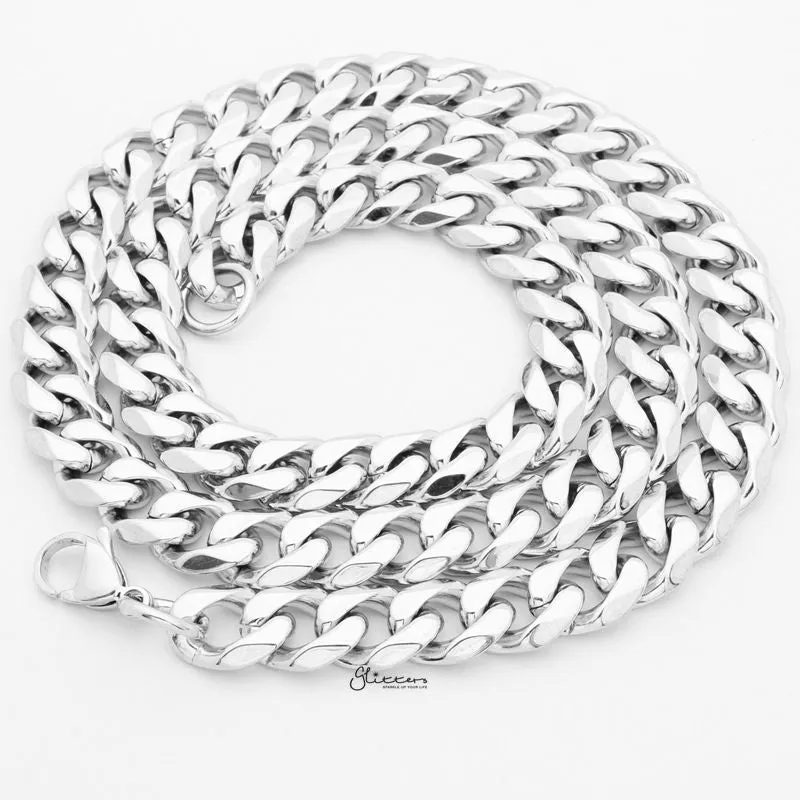 Stainless Steel Beveled Cuban Chain Necklace - 11mm width