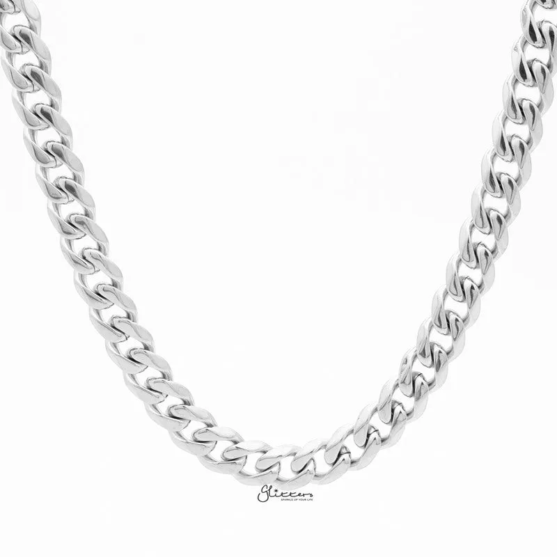 Stainless Steel Beveled Cuban Chain Necklace - 11mm width