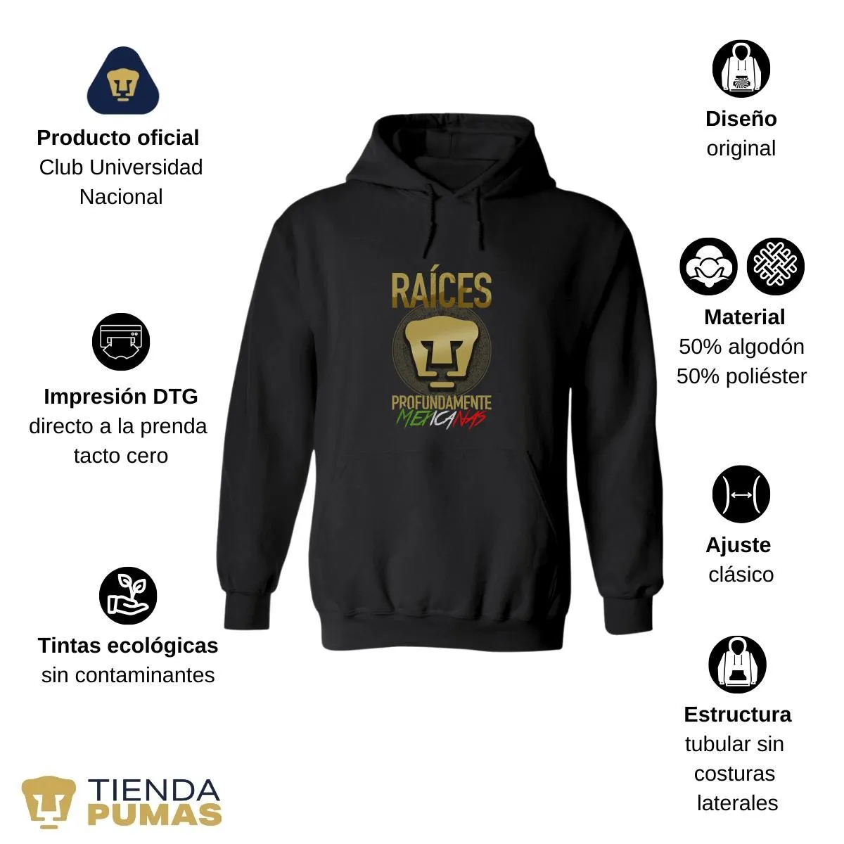 Sudadera Hombre Hoodie  Pumas UNAM Raíces