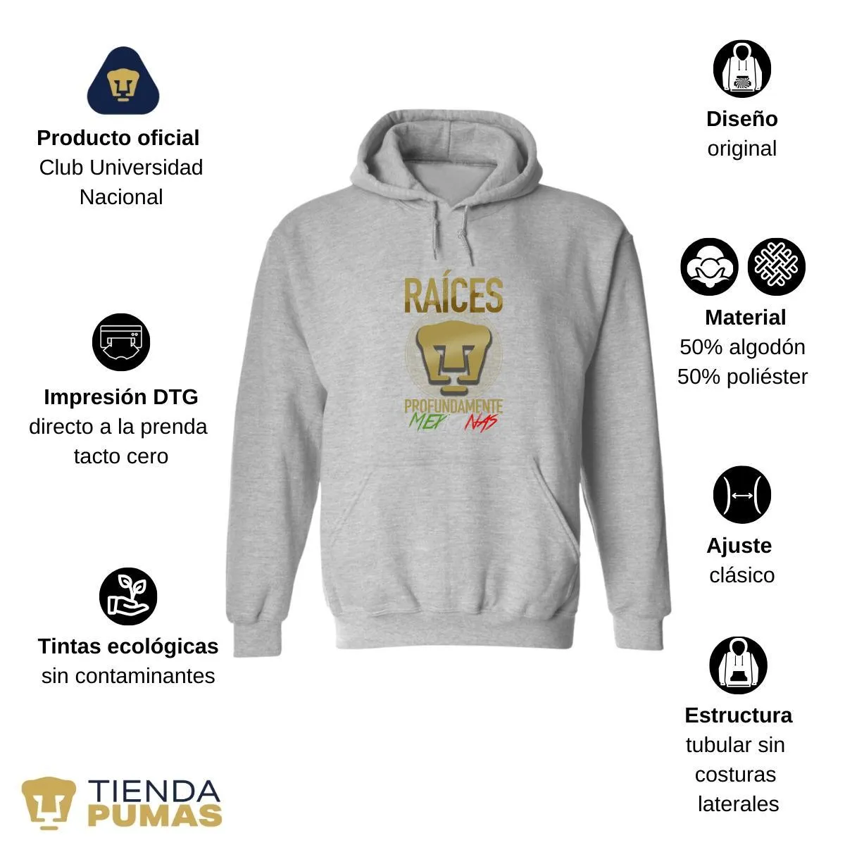 Sudadera Hombre Hoodie  Pumas UNAM Raíces