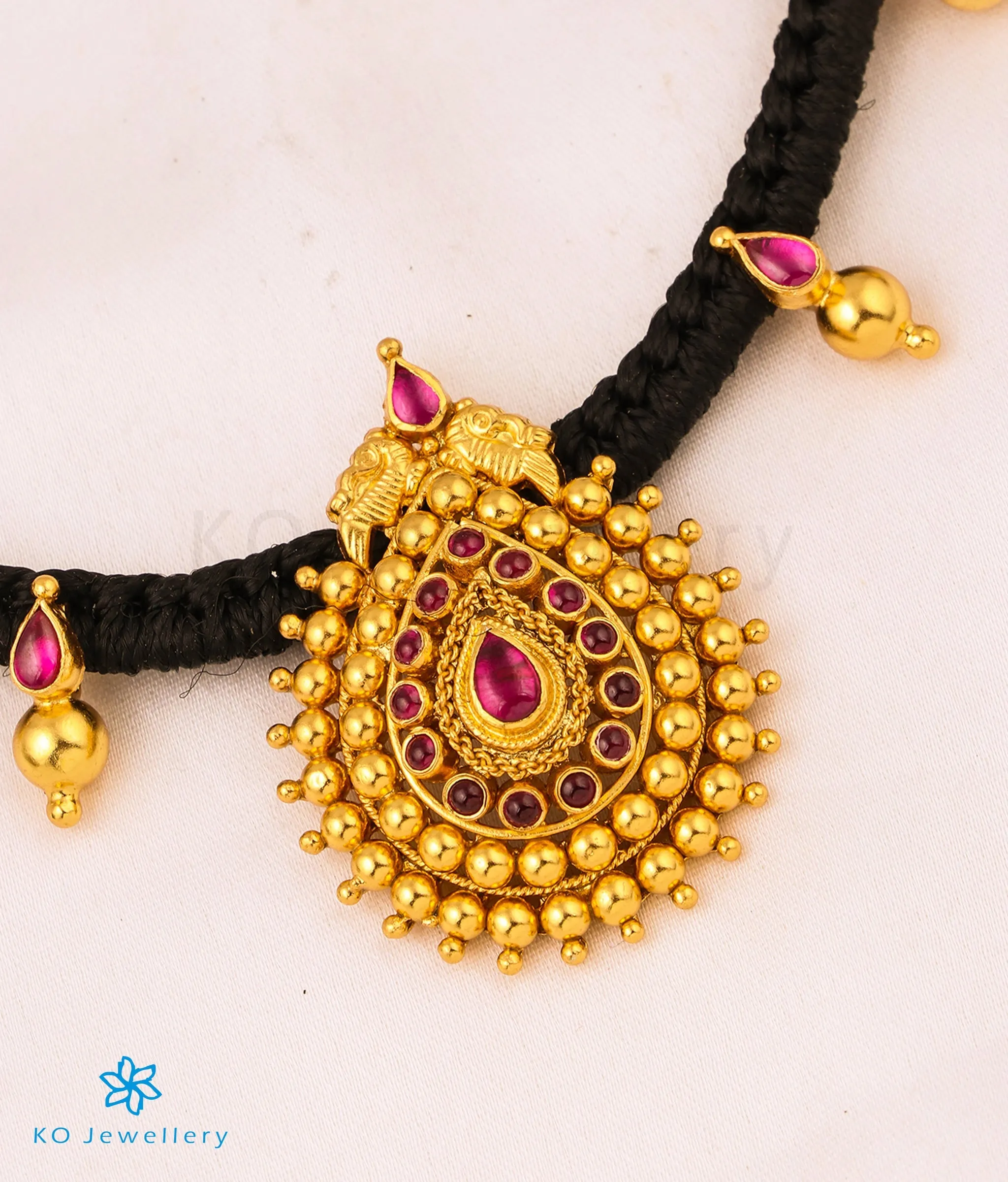 The Manya Silver Ornate Thread Necklace (Black)