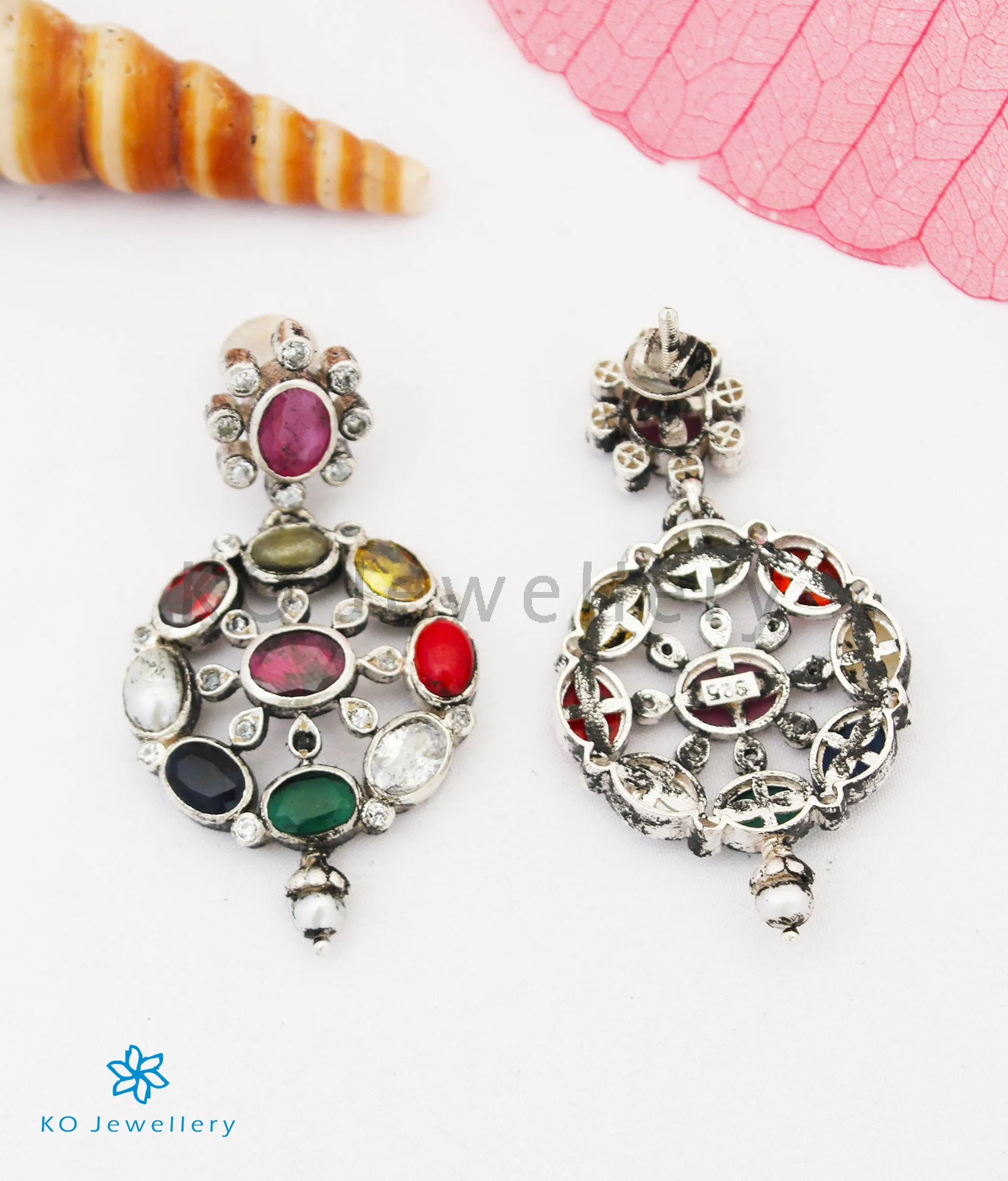 The Payal Silver Navratna Earrings (Oxidised)