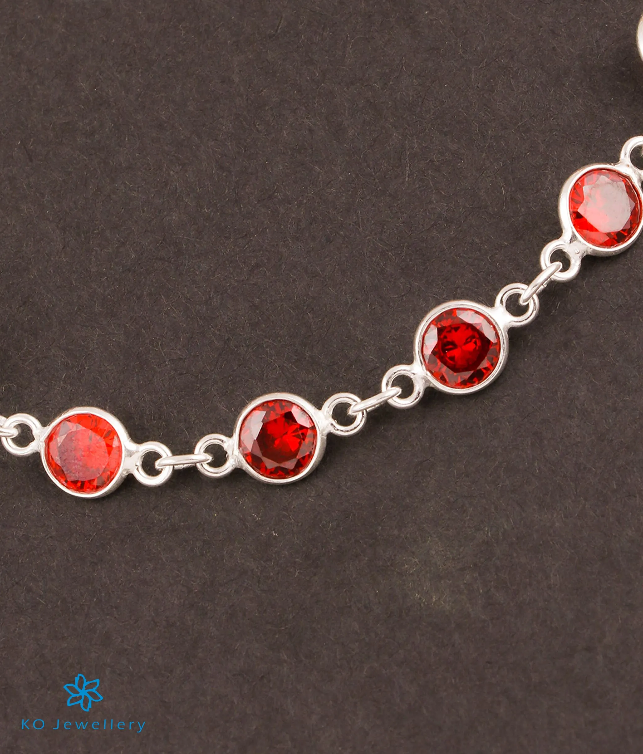 The Prakrit Silver Gemstone Bracelet (Red)