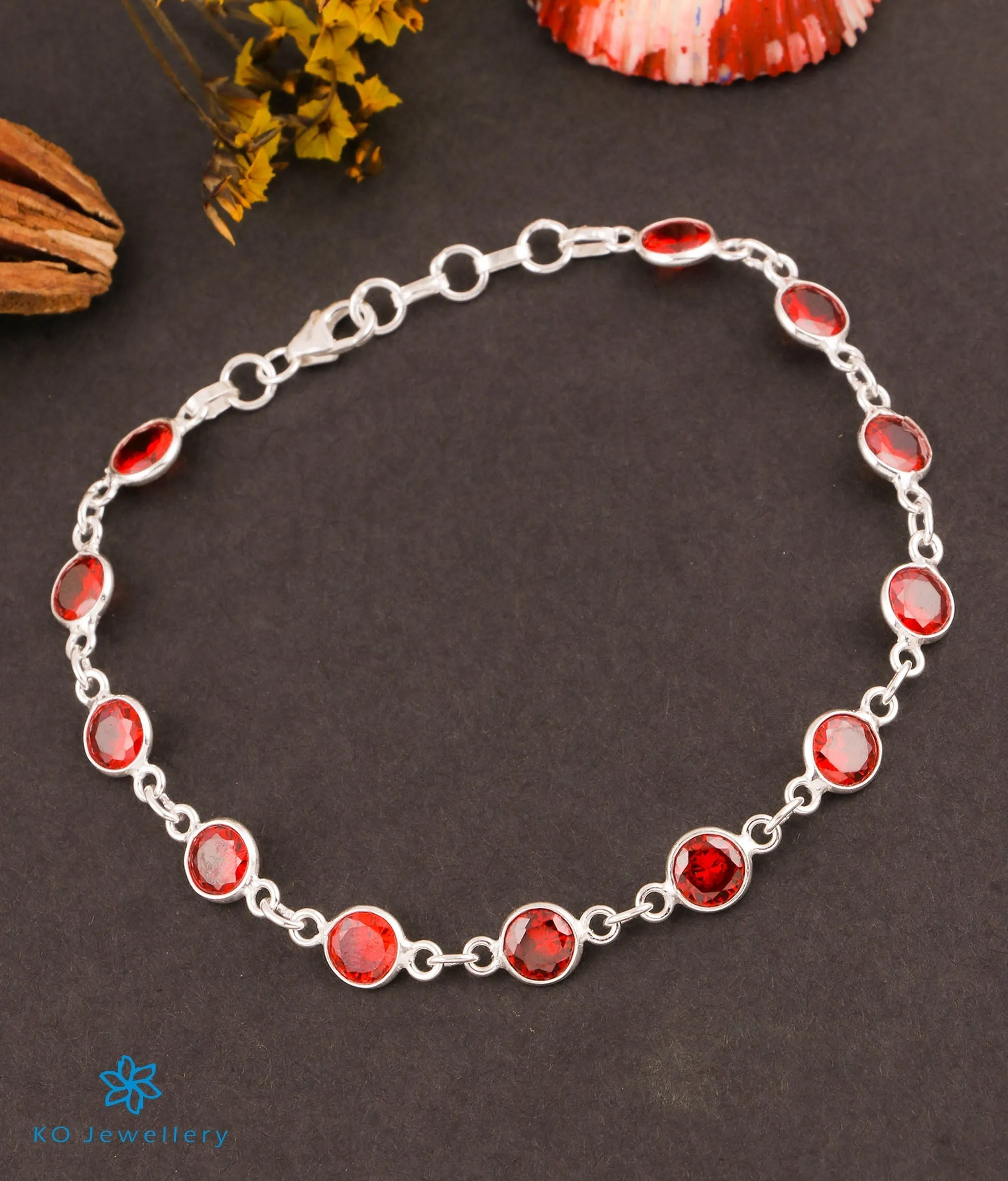 The Prakrit Silver Gemstone Bracelet (Red)