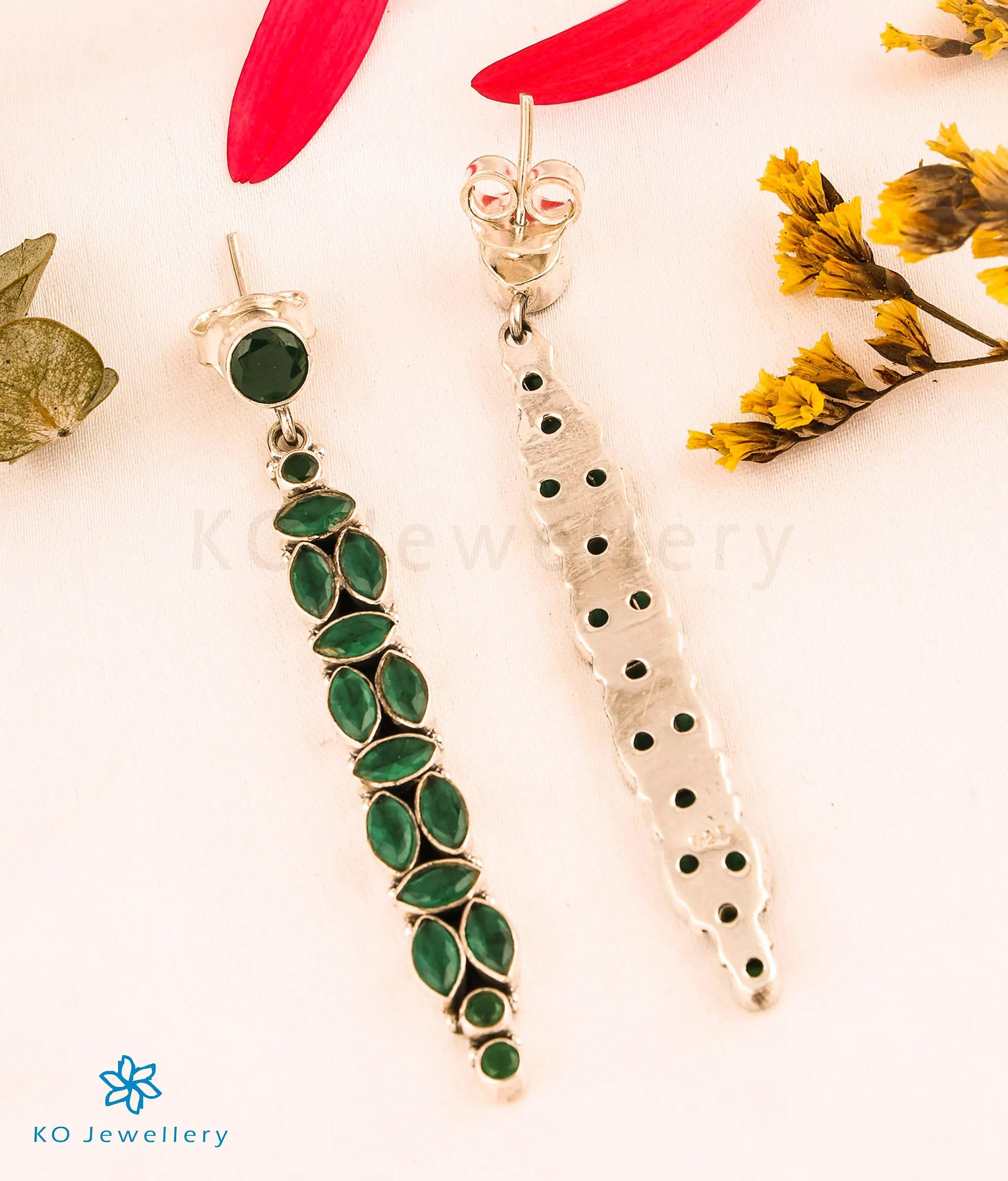 The Vrishti Silver Gemstone Earrings (Green)