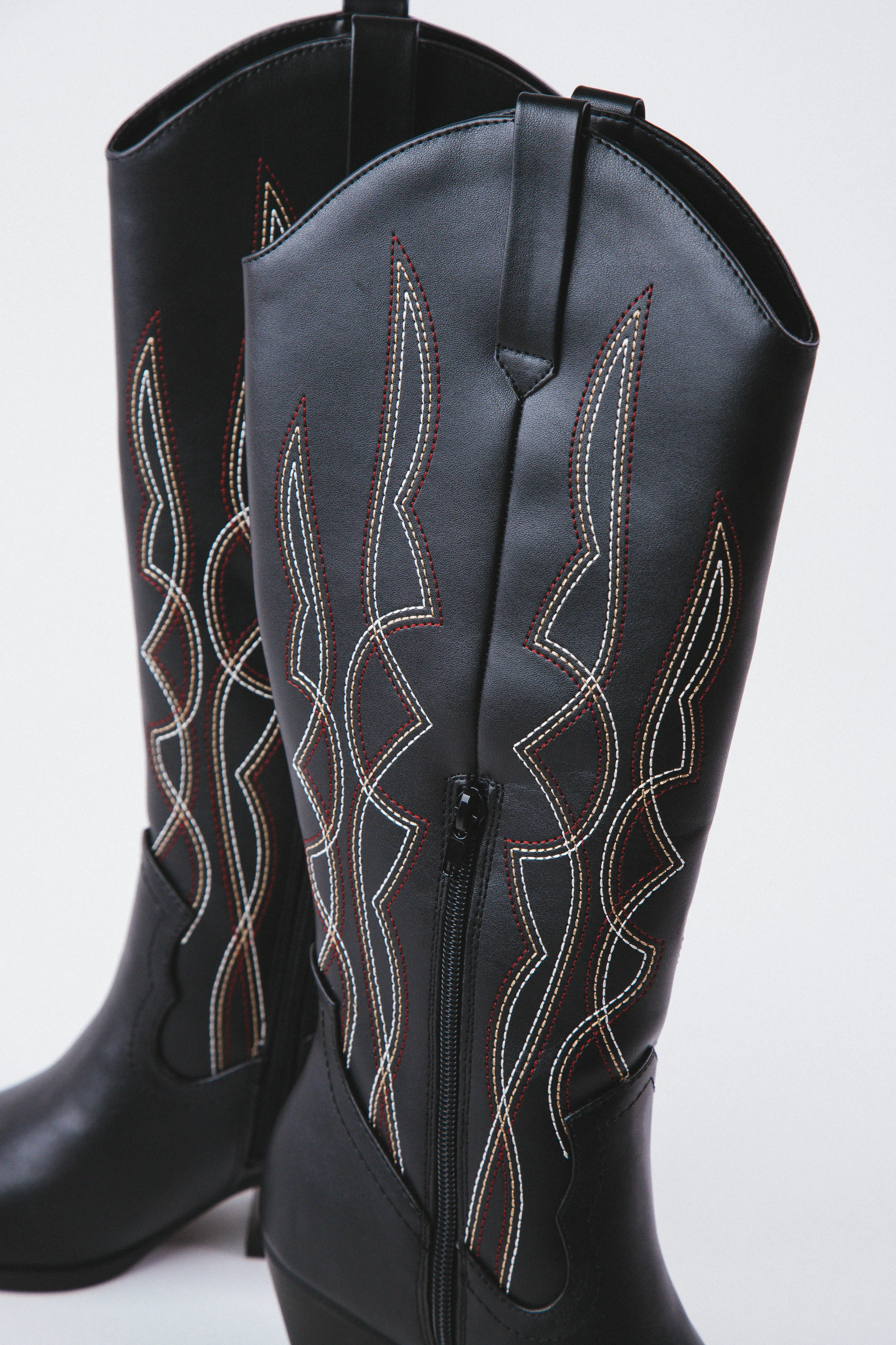 Zaki Tall Western Boot with Stitching, Black